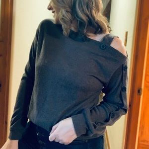 Off shoulder knit button sleeve cozy top